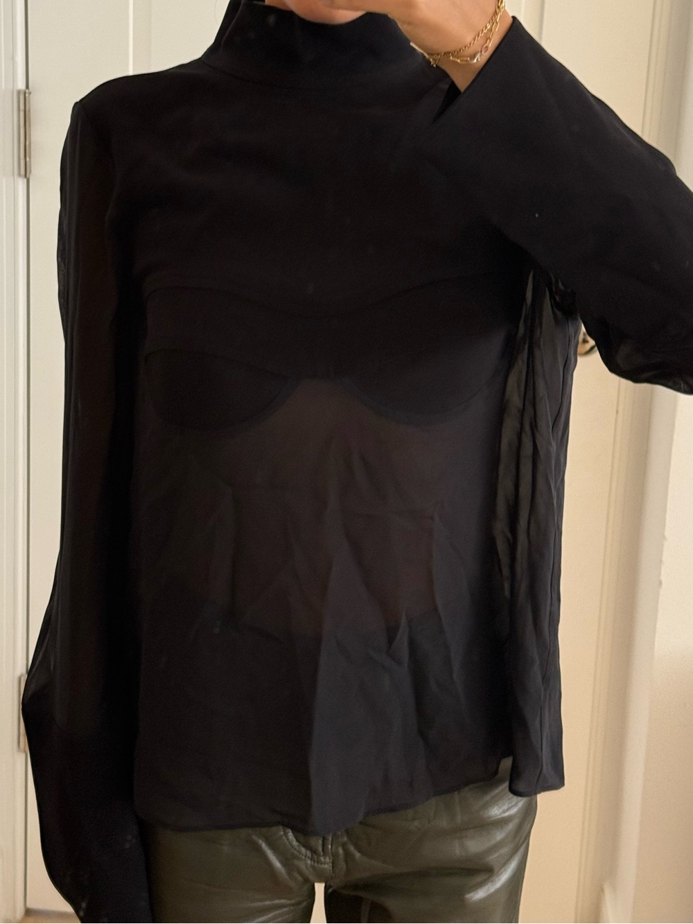 Dion Lee Black High-Neck Sheer Long-Sleeve Top - Women